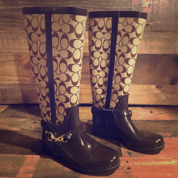 Coach Lori Brown Signature Coated ShinyRubberBoots - Picture 1 of 8